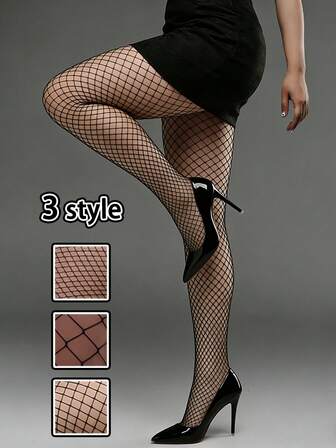 1件性感黑色连裤袜日穿底裤女士格子镂空网眼袜女孩带空心渔网底长筒袜