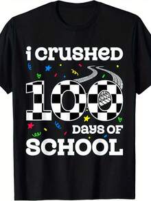 I Crushed 100 Days of School Race Car Racing Boys 100th Day T-Shirt - Negro 4 - Ver 1
