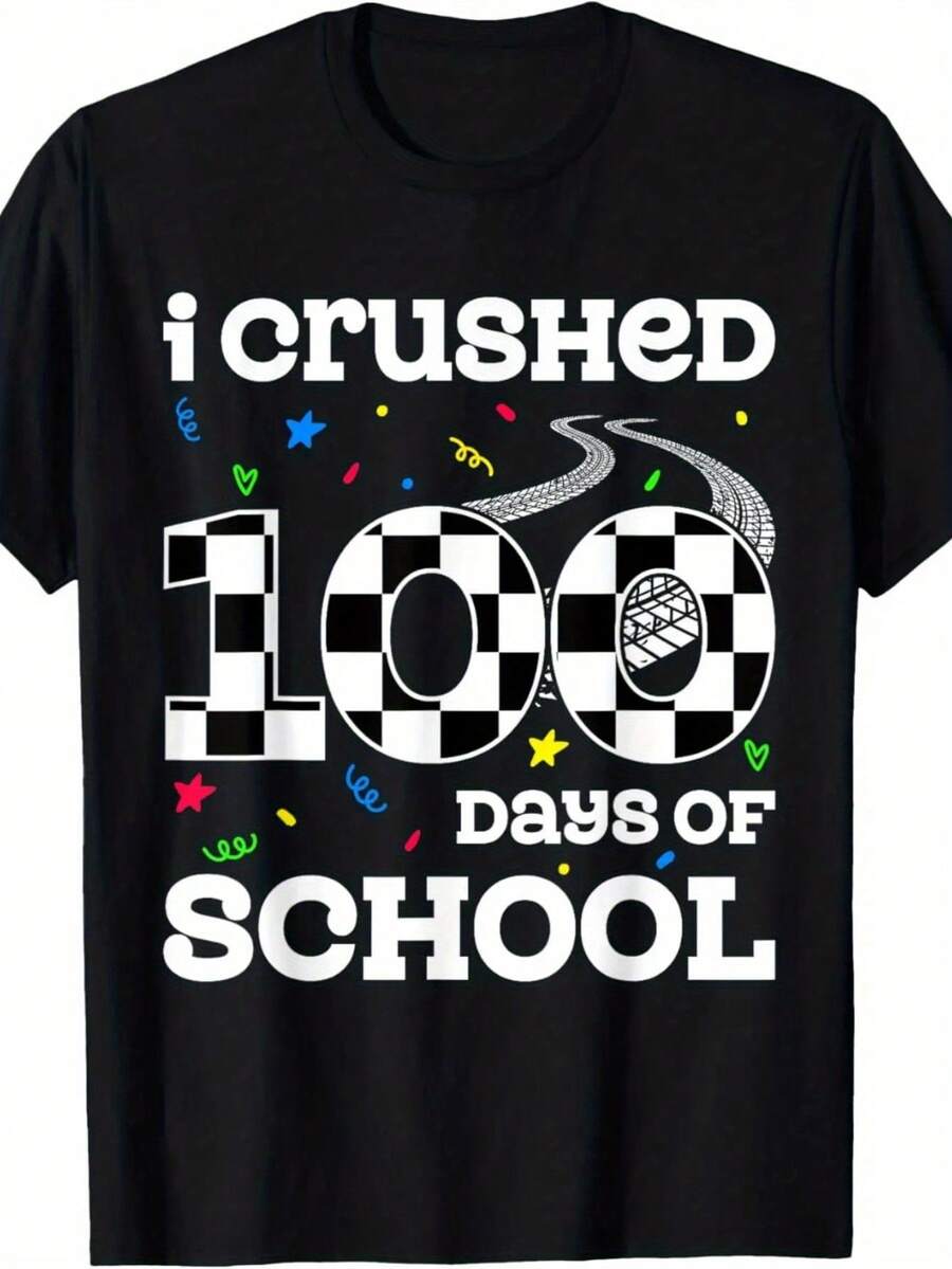 I Crushed 100 Days of School Race Car Racing Boys 100th Day T-Shirt - Negro 4 - Ver 1
