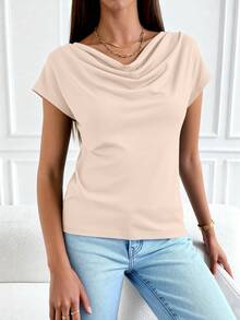 PRETTYGARDEN Women's Summer Clothes Tops Dressy Casual Clothing Cowl Neck Short Sleeve Blouses Business Work Office Shirts  Tops For Women - 杏色 - 查看 4