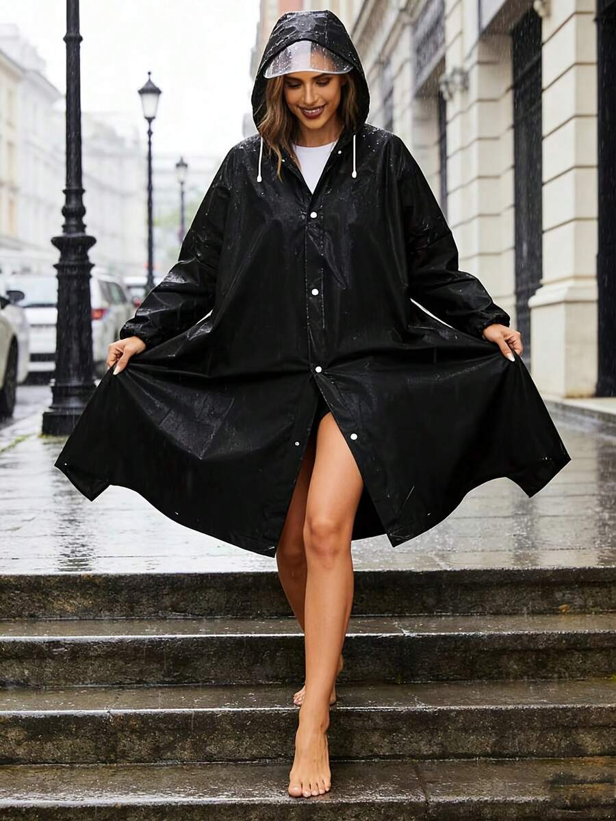 黑色帽檐加厚防水户外休闲运动雨衣，防风防水EVA加厚连体雨衣，适合旅行、户外骑行、徒步等户外活动，便携式成人女士雨衣，春夏精选，伴娘礼物，房间装饰，卧室装饰，海滩，旅行，男女皆宜，度假，妇女节，旅行必备，婚礼回礼，Y2K，卧室，汽车配件，厨房装饰 - 彩色 - 查看 1