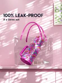 Meoky 40oz Tumbler with Handle and Straw, Insulated Cup, Vacuum Insulated Water Bottle, Tumbler with Lid and Straw, Insulated Stainless Steel Travel Mug, 100% Leak-proof, Keeps Cold for 34 Hours or Hot for 10 Hours (Pink bflies) - 粉色 - 查看 5
