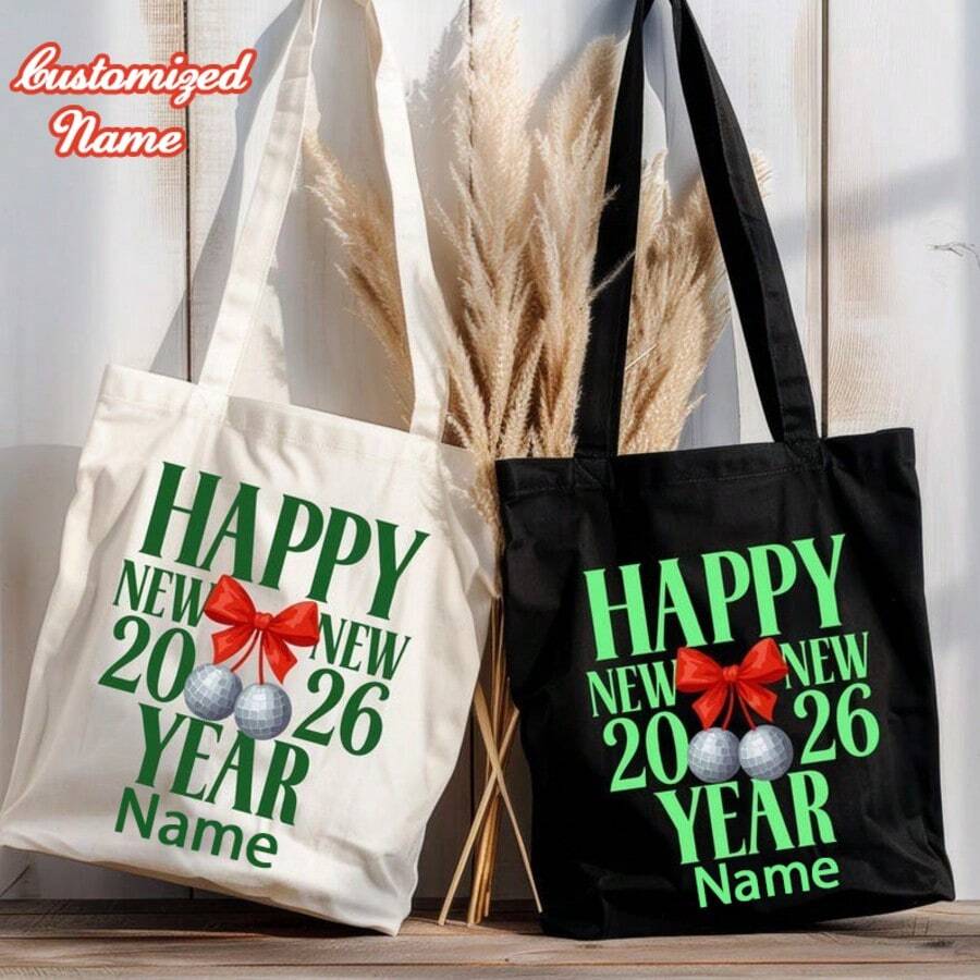 Customized 2026 New Year Tote Bag, Red Bow 2026 New Year Gift Bag, And Fashionable Disco Ball 2026 New Year Gift Bag - Multicolor - View 1