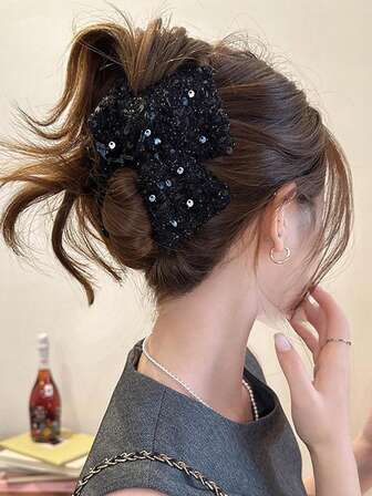 Elegant Black Sequin Triangle Claw Clip, Stylish Hair Claw Hair Accessory For Updo Elegant Hair Clips