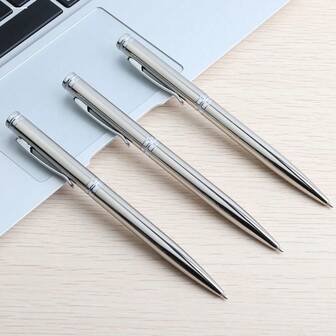 3pcs Premium Silver Metal Ballpoint Pens, 0.5mm Black Ink, Quick Drying, Smooth Writing, Suitable For Office Signing, Meeting Notes, Can Be Given As Gifts