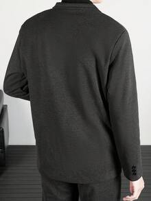 Men's Fashionable Business Casual Double-Breasted Wool Blend Suit Jacket - Dark Grey - View 2