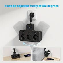 20W Fast Charging USB-C Wall Charger With Separate Switch, 3-Outlet Extension Socket, 3 USB Charging Ports (Total 3.4A), 4000W Multi-Plug Adapter, Black