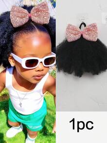 闪亮蝴蝶结发夹，蓬松卷曲的马利辫马尾辫，带松紧带，柔软发丝，适合儿童，1个装 - 黑色 - 查看 12