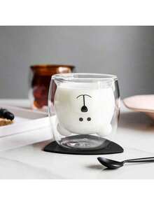 1个可爱小熊马克杯，双层中空玻璃浓缩咖啡杯，卡哇伊杯，咖啡杯，茶杯，拿铁牛奶杯，卡布奇诺，美式咖啡，茶，饮料，情人节 - 無色 - 查看 5