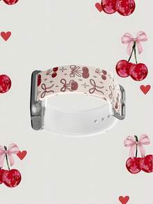 1pc Red Bow & Cherry Studded Soft, Elastic, Breathable Replacement Wristband Strap For Apple Watch 38mm 40mm 41mm 45mm 44mm 42mm 49mm, Fashionable Casual Multi-Color Silicone Watch Band Compatible With Apple Watch Ultra Series, S10/SE/9/8/7/6/5/4/3/2/1 Smartwatch - Multicolor - View 5
