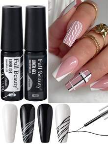 Sơn gel kẻ viền móng tay đen trắng 5ml, dụng cụ vẽ móng nghệ thuật, kẻ đường viền, vẽ graffiti, vẽ sọc, gel móng kiểu Pháp, phụ kiện làm móng, cọ vẽ, tự làm móng, móng cưới, cần thời gian sấy khô. - Đen và trắng - Xem 13