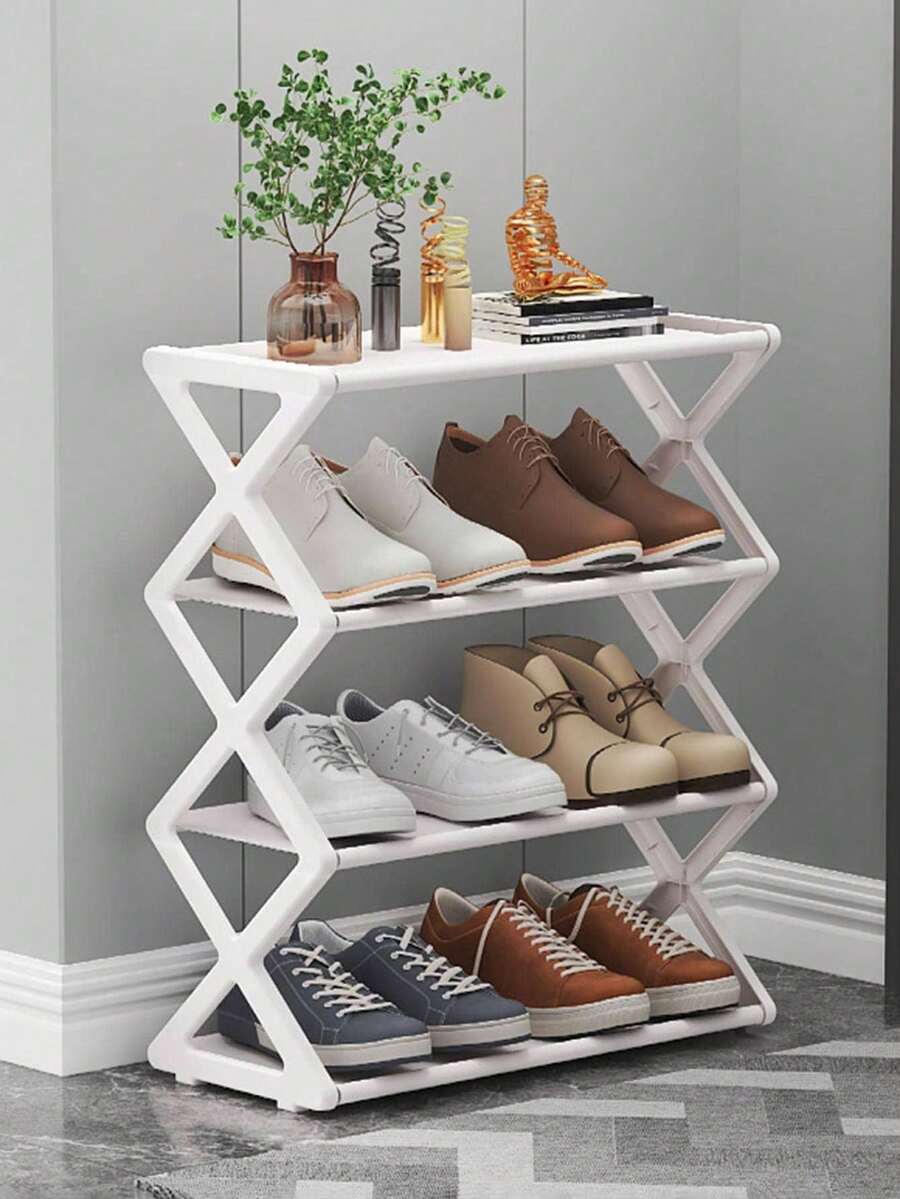1pc-4-Layer Plastic Material X-Shaped Dustproof Shoe Rack, Which Saves Space And Is Easy To Assemble, Is An Ideal Choice For Families And Kitchens, Shoe Rack Storage, Modern Shoe Rack, Shoe Rack Storage Organizer, Living Room Shoe Rack And Home Decoration. - Multicolor - View 1