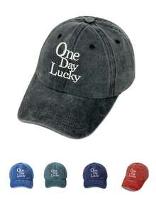 1 pieza Gorra de béisbol bordada "One Day Lucky" para hombres, estilo americano versátil y retro de ala ancha, streetwear de alta gama - A - Ver 1