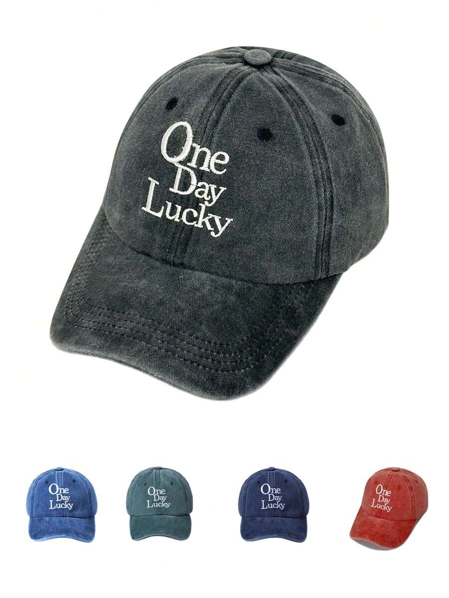 1 pieza Gorra de béisbol bordada "One Day Lucky" para hombres, estilo americano versátil y retro de ala ancha, streetwear de alta gama - A - Ver 1