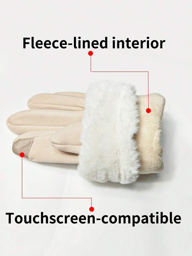 2 Pares de Luvas Térmicas de Inverno Forradas e Grossas - Luvas Táteis Quentes com Punhos Felpudos para Estudantes e Mulheres, Material Macio e Amigo da Pele, Não Bolotas, Adequado para Ciclismo, Direção e Proteção contra Clima Frio - Preto + bege - Visão 2