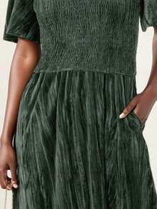Velvet Solid Color Elegant Casual Party Ruched Decor Maternity Dress, Suitable For Birthday Party, Date Night, Spring/Summer - Olive Green - View 4