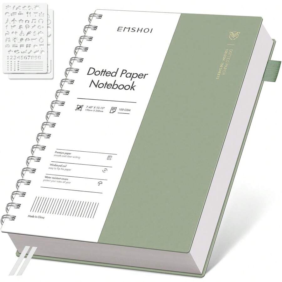 EMSHOI - Cuaderno en espiral B5 con puntos, 300 páginas, papel grueso de g/², 19 x 25.8, cuaderno con tapa blanda impermeable para escribir y tareas escolares, verde claro - Azul claro - Ver 1