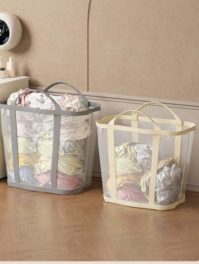 Multifunctional Foldable Mesh Laundry Basket With Handle - Portable Storage Bag, Space-Saving, Suitable For Clothes, Home, Laundry Room, Bathroom, Room, Dorm, Travel - Rectangular, Laundry Room Accessory | Pop-Up Dirty Clothes Basket | Durable Fabric Basket, Rectangular Laundry Basket | Large Capacity, 2 Color Options