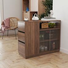 JULONGC Kitchen Sideboard, Small Countertop Organizer, Tabletop Cabinet With 2 Glass Sliding Door,3 Side Drawers & 1 Small Display Shelves, Counter Cabinet For Kitchen, Living Room, Dinning Area - quả óc chó - Xem 2