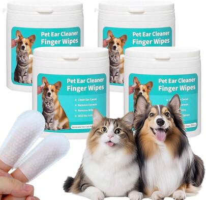 Toallitas para oídos de Mascotas para Perros Gatos, 200 Tabletas Limpiador de Orejas para Perro, Elimina Cera residuos, Calma desodoriza, Alivia la picazón la inflamación de los oídos