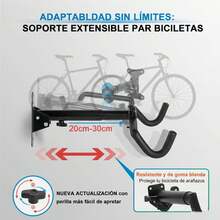 Set de 2 Porta Bicicleta, Porta Bicicleta Auto y Pared, Extensible, con Correas para Ruedas, Llave Sencilla, Metal + Espuma de 8mm, Color Negro - Negro - Ver 3