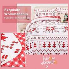 Cama individual - Juego de edredón de Navidad con copo de nieve y árbol, funda de almohada reversible para todas las estaciones - Rojo - Ver 6