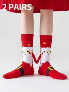 1/2/4双装磁性情侣袜，可爱自动吸附式双脚固定袜，圣诞节和情人节设计，适合春秋季穿着