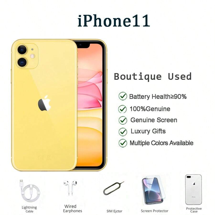 Điện thoại Apple iPhone 11 128GB, tình trạng tân trang loại A+, bao gồm cáp dữ liệu, tai nghe, ốp lưng, miếng dán màn hình cường lực và que chọc SIM.