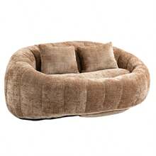 Chenille Lazy Sofa, 2 Seat Bean Bag Sofa Chair, Durable Soft Comfort Recliner, Lazy Loveseat Sofa Bed, Includes 2 Pillows, Indoor/Outdoor Use, No Assembly Required, Suitable For Living Room, Bedroom, Dormitory And Apartment(Coffee) - 咖啡棕 - 查看 8
