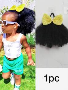 闪亮蝴蝶结发夹，蓬松卷曲的马利辫马尾辫，带松紧带，柔软发丝，适合儿童，1个装 - 黑色 - 查看 14