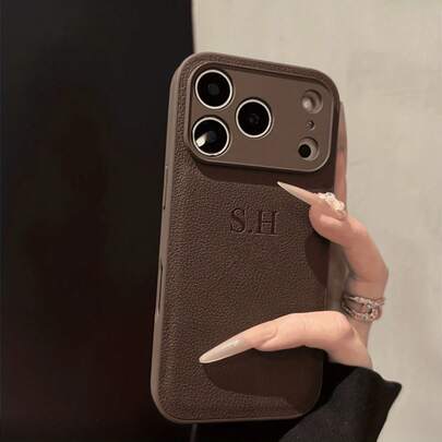 Luxury Crocodile Embossed Faux Leather Personalized Monogram Phone Case Compatible With Apple 17 16 15 14 13 12 11 Pro Max 14 15 16 Plus 17 Air Hot Stamping Letters All-Inclusive Protective Cover Stylish Phone Cover DIY Gift Shockproof Spring Anniversary Gift