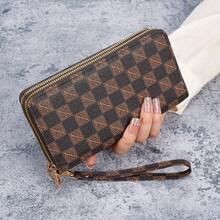 Bolsa para teléfonoóvil de doble capa con doble cremallera, cartera de gran capacidad - Caqui - Ver 1