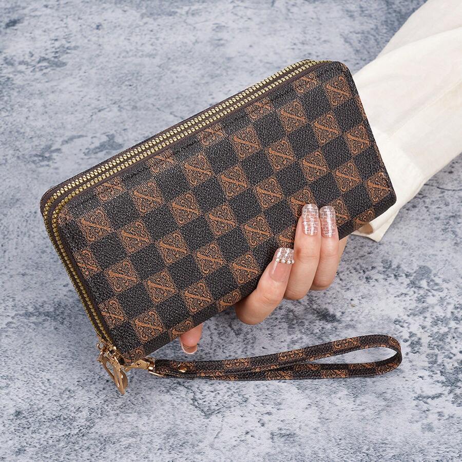 Bolsa para teléfonoóvil de doble capa con doble cremallera, cartera de gran capacidad - Caqui - Ver 1