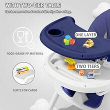 Piorlado Adjustable Height Children's High Chair  Portable Foldable Baby High Chair With Large Antislip Pad & Toy Rack Easy To Clean Feeding For Babies Infants Toddlers - 藍色 - 查看 5
