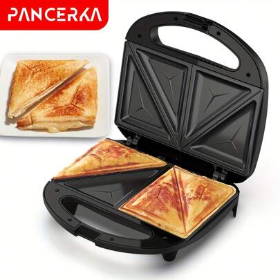 PANCERKA 750W Grill-sandwich électrique antiadhésif - Facile à nettoyer, poignée résistante à la chaleur, voyant lumineux, idéal pour faire des sandwichs grillés au fromage, des hamburgers, des steaks et des en-cas (Prise UE)