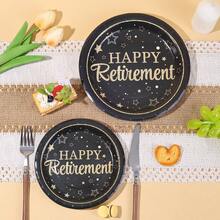 10/20/40/50pcs,Black Golden Retirement Theme Party Paper Plates, Black Golden Retirement Happy Food Disposable Party Supplies, Disposable 7inch And 9inch Paper Plates Party Tableware Suitable For Birthday Wedding Party Family Picnic Gatherings - Multicolor - View 6
