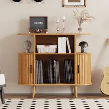 Mid Century Modern Record Player Stand With Storage - Vinyl Record Storage Cabinet & Media Console Holds 300+ Records, Turntable Stand For Bedroom Living Room - 小自然 - 查看 1