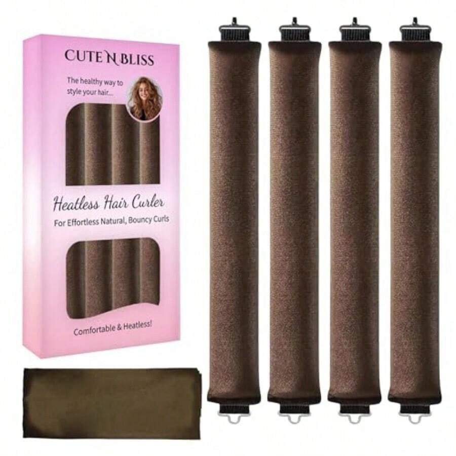 Heatl Curls Overnight 4 PCS Heatl Hair Curler Set with Satin Scarf Veet Flexi Rods Hair Accories for Women Hair Rollers to Sleep In for Overnight Curls No Heat Damage Styling - como en la foto - Ver 1