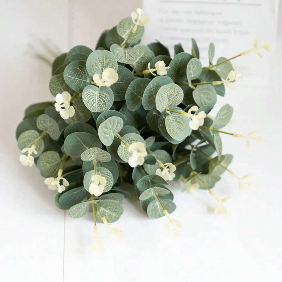 10片/20片/40片人造桉树叶，DIY装饰材料，新娘捧花填充物，情人节礼物装饰，塑料盆栽配件，家居装饰，户外花园，窗台，浴室装饰，情人节，新年，生日派对用品，毕业礼物 - 綠色 - 查看 1