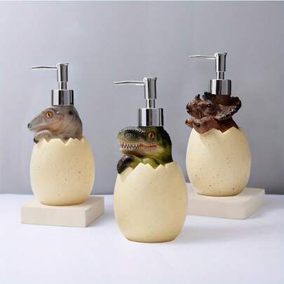 1个可爱3D恐龙造型皂液器，创意卡通设计，带按压泵，浴室台面液体皂液瓶，可重复灌装空瓶，浴室配件