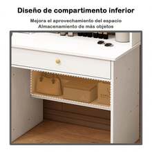 Escritorio de tocador con espejo, luces LED mesa de tocador de maquillaje con 2 cajones y 3 estantes y 3 taquillas de almacenamiento, tocador para dormitorio, vestidor (Blanco, Rosa, Marrón) - Blanco - Ver 7