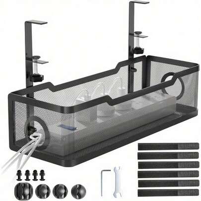 15.7cm Non-Perforated Cable Storage Tray, Available In Black And White, Neat Desktop, Easy To Organize Cables.