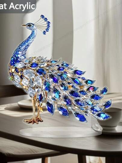 1 pieza Pieza decorativa acrílica 2D, Adorno de lujo de cristal con diseño de pavo real, estilo bohemio, apto para dormitorio, sala de estar, oficina, espacio al aire libre, hogar, decoración de mesa de cafetería, se puede usar como placa decorativa o señalización, 2D plano, sin necesidad de alimentación eléctrica