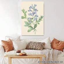 2D Flat, Posters & Prints 1pc Framed Canvas Poster Wall Art For Living Room, Blue Floral Botanical Canvas Prints, Minimalist Flower Vintage Wall Decor, Pea Branch Leaf Wall Pictures For Bathroom Bedroom Above Bed Kitchen Wall Art Canvas Paintings Ideal Gift For Bedroom Living Room Corridor Wall Art Wall Decor Room Decoration 2D - Multicolor - View 4
