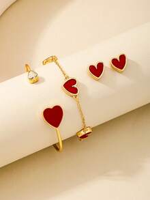 1pc Fashionable & Unique Metal Red Heart Shaped Bracelet, Suitable For Valentine's Day Gift, Romantic Dinner, New Year's Gift And Daily Wear Valentines,Mom,Mother,Mother's Day,Gift - Red - View 8