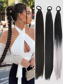 Four-Strand Braided Synthetic Wig Ponytail Dreadlocks Chemical Fiber Long Braid Hair Ring Wig Braid Ponytail Wig European And American Style ,Hair Elastics ,Hair Rubber Bands ,Scrunchies ,Hair Rope ,Elastic Hair Tie - Multicolor - View 10