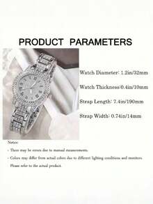 7pcs Elegant Quartz Watch & Jewelry Set, Including Round Ladies Watch, Crystal Necklace, Earrings, Ring, Bracelet (No Gift Box)