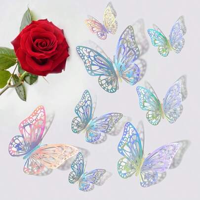 Set de 12 pegatinas de pared de mariposas 3D huecas, decoración de pasteles, decoración de bodas, decoración del hogar para sala de estar, regalo de cumpleaños y graduación, decoración de pared para el hogar, baño, dormitorio, suministros de decoración del hogar