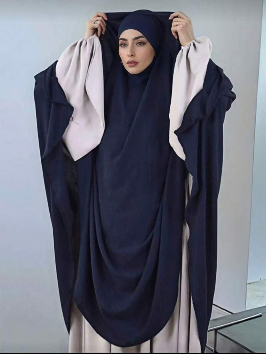 1pc Women Muslim Solid Color Butterfly Khimar, Overhead Hijab Scarf, Multifunctional Headscarf, Suitable For Daily Wear, Prayer And Going Out - băng đô lớn - Xem 1