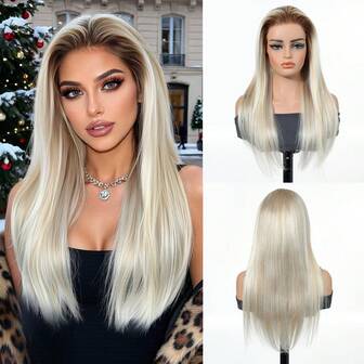 Balayage Human Hair Wig S27/613 Gray Highlights Blonde Straight Wig 6*4 9*6 Wear& Go Glueless Human Hair Wig 180% Density